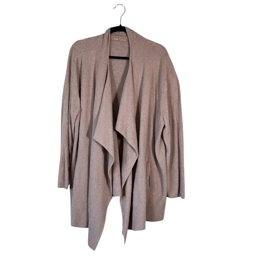 Barefoot Dreams Cozychic Lite Tan Waterfall Cardigan Sweater Womens L Casual